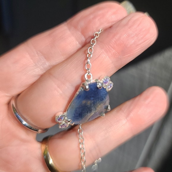 28k sapphire & Amethyst Sterling bracelet 8" adjustable - Picture 5 of 8